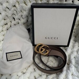Gucci Dusty pink Leather Belt with Gold GG Buckle